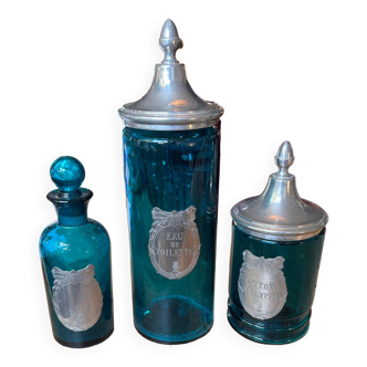 Set of 3 bottles in crystal of the 70s L'Étain a la Rose France