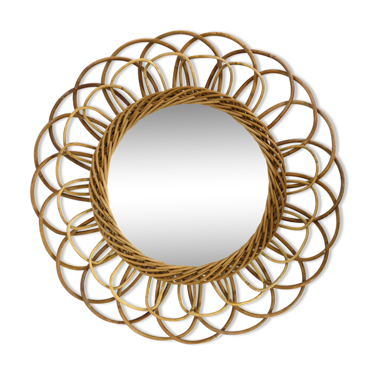 Rattan flower mirror, 1960s, 42 cm.