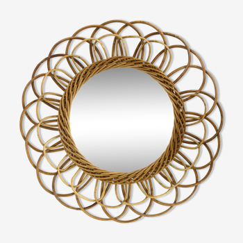 Rattan flower mirror, 1960s, 42 cm.