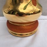 Vase verrerie d’art beaulieu verre peint doré avec décor fleurs vintage