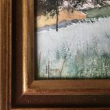 Watercolor signed Victor Henry (1855-1942) "The field of the village" with frame