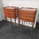 Pair of Louis XV style bedside tables in cherry wood marquetry.