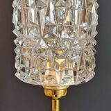 Table lamp in gilded bronze with leaf and cut crystal