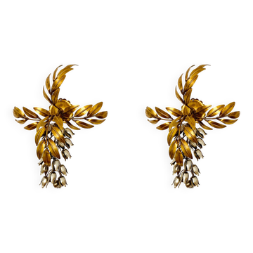 Set of 2 Amazing Italian Hollywood Regency Gilded Wall Lamps by Hans Kögl