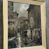 José Colomer: oil on canvas seen from a street in Gerona, Spain circa 1960