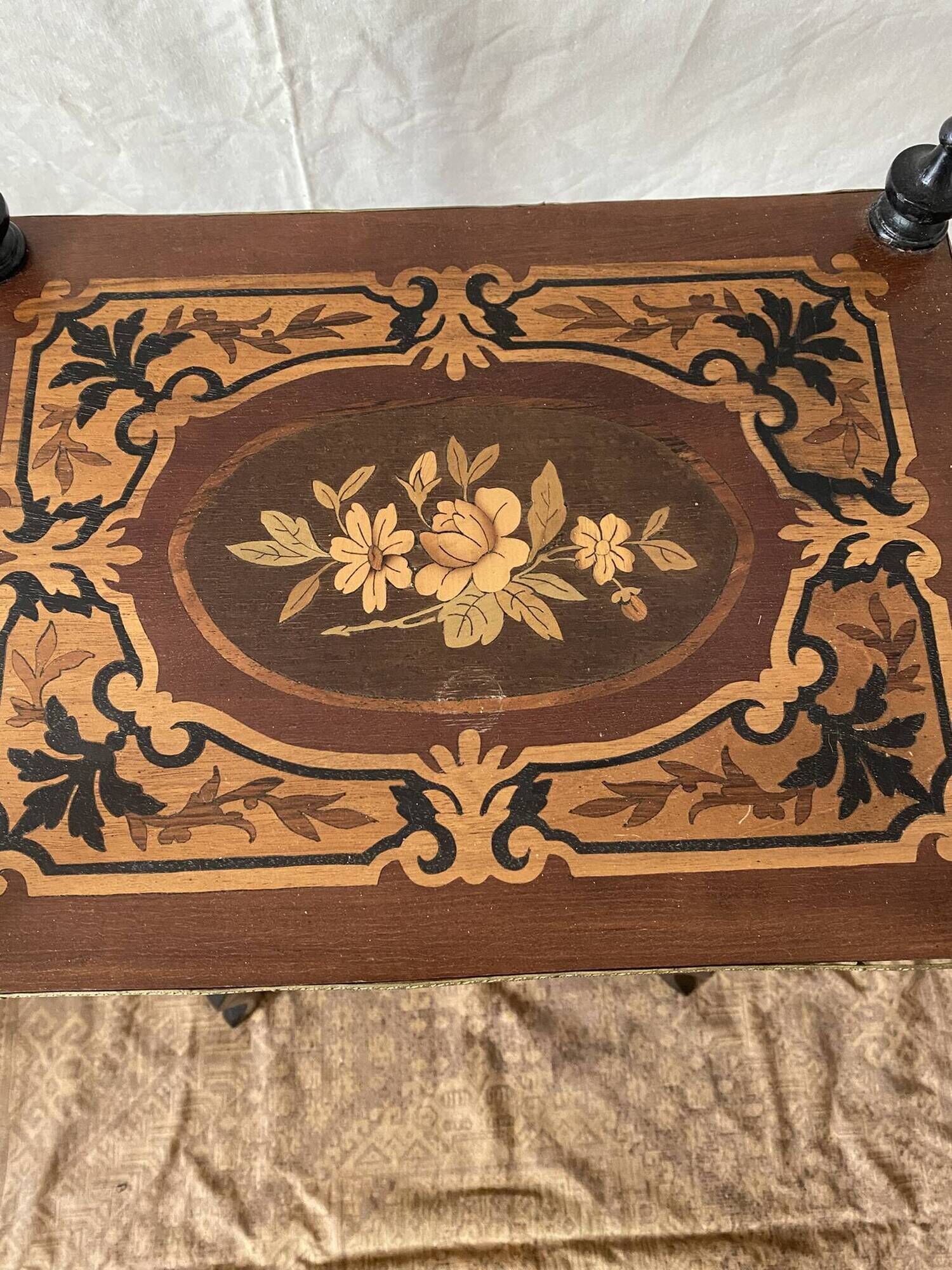 Side table, Napoleon III occasional table with 3 tiers in marquetry.