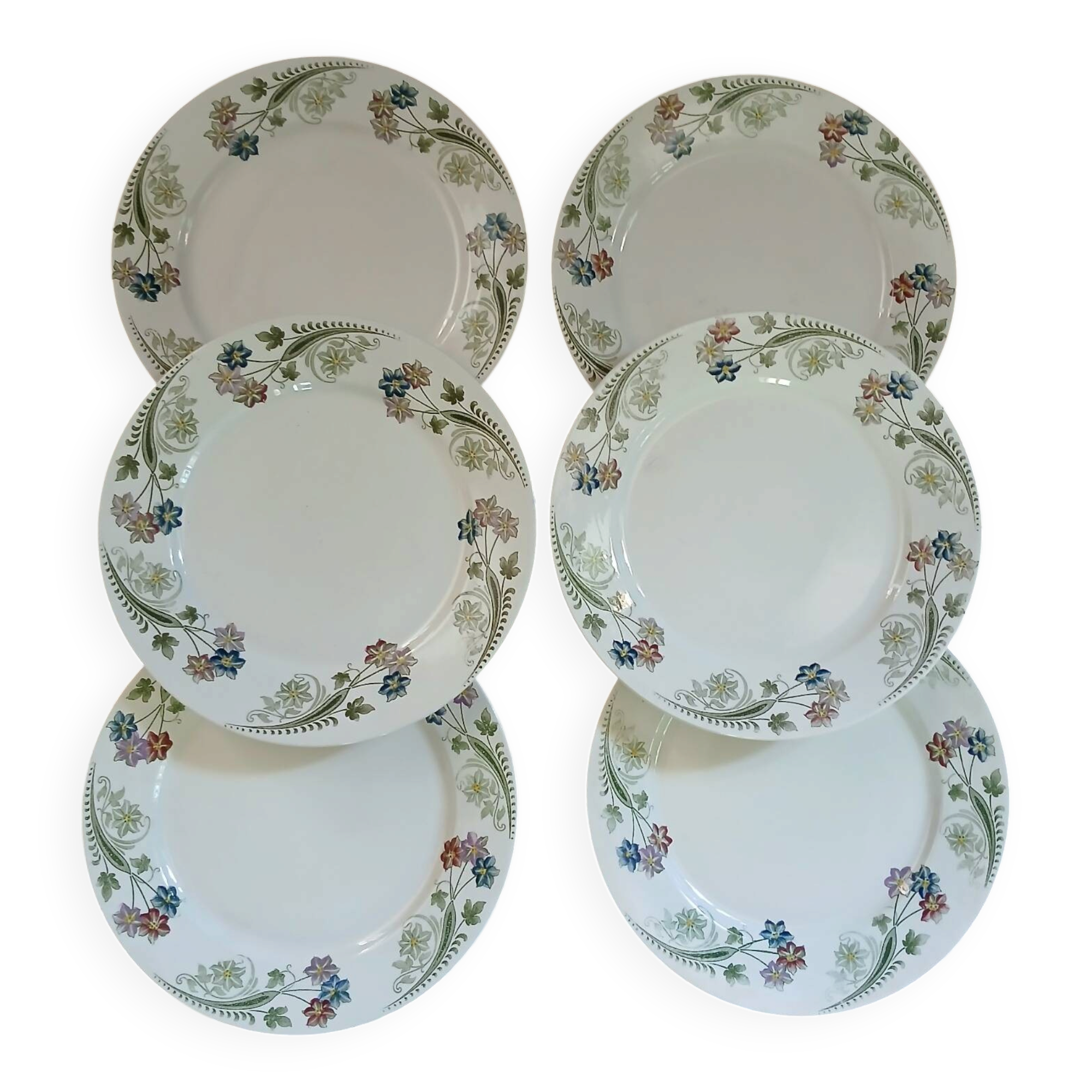 6 antique flat plates U&C Sarreguemines