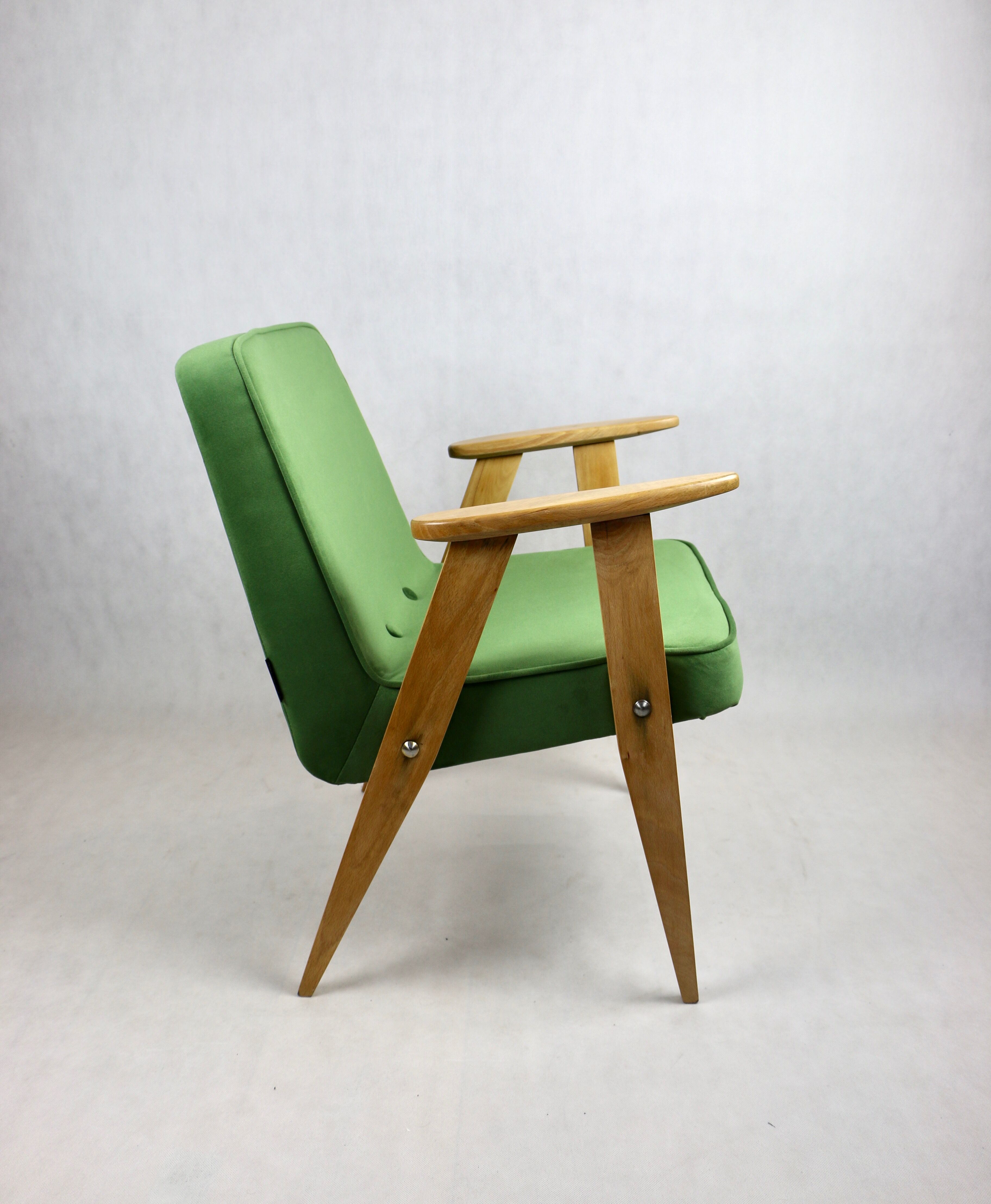 Light green velvet 366 lounge chair by Józef Chierowski, 1970s