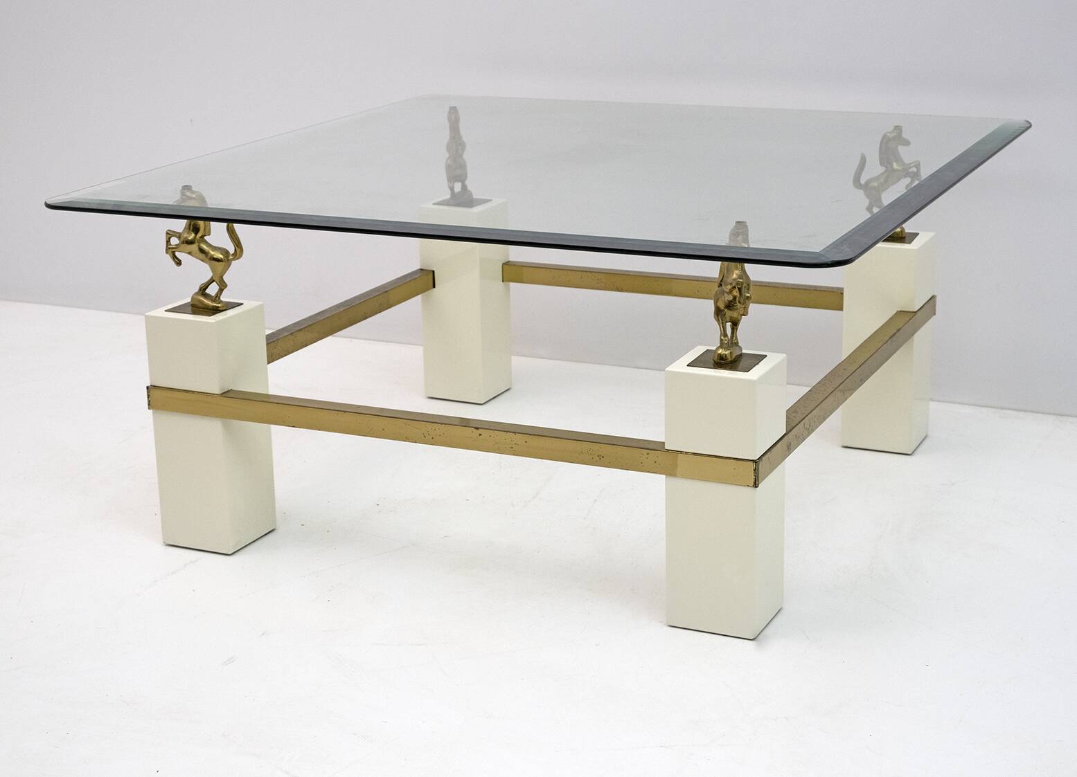 Maison Charles Mid-Century Modern Brass Horsed French Coffee Table, 1970s