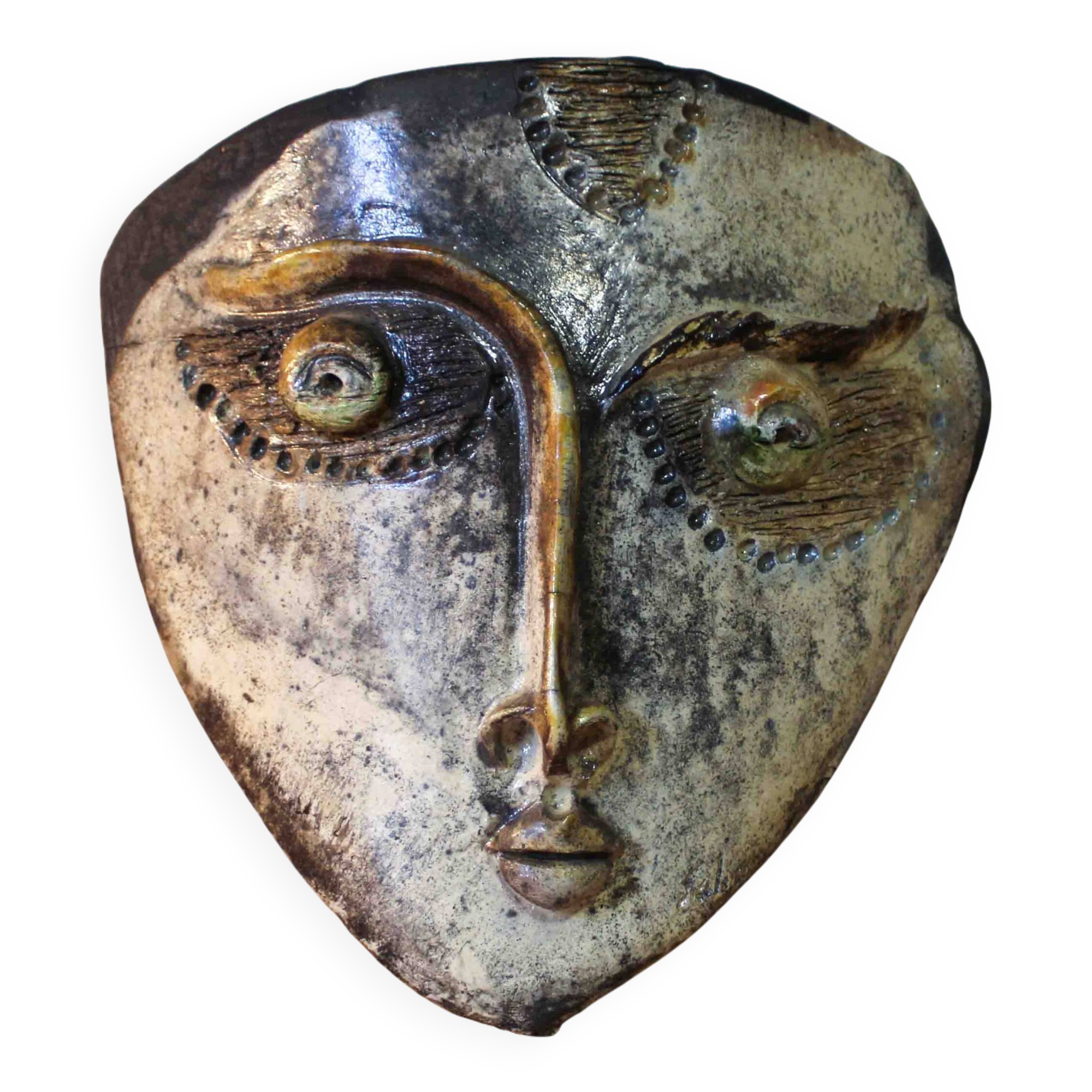 Masque décoratif en raku