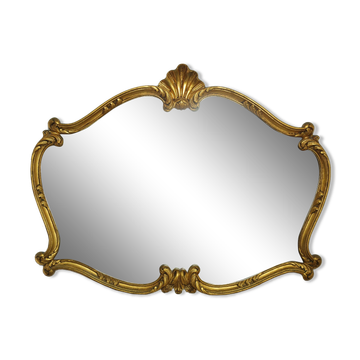 Louis XV style rocaille mirror, handcrafted in gilded wood, 20th century, 80x65 cm.