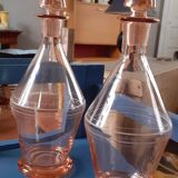 Pair of Art Deco carafes from the 40s in blown glass