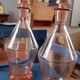 Pair of Art Deco decanters from the 1940s in blown glass