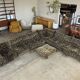 Vintage Togo pouf in brown Liberty print velvet with floral pattern by Ligne Roset (rare)