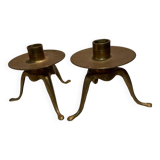 Set of 2 brass candlesticks with feet