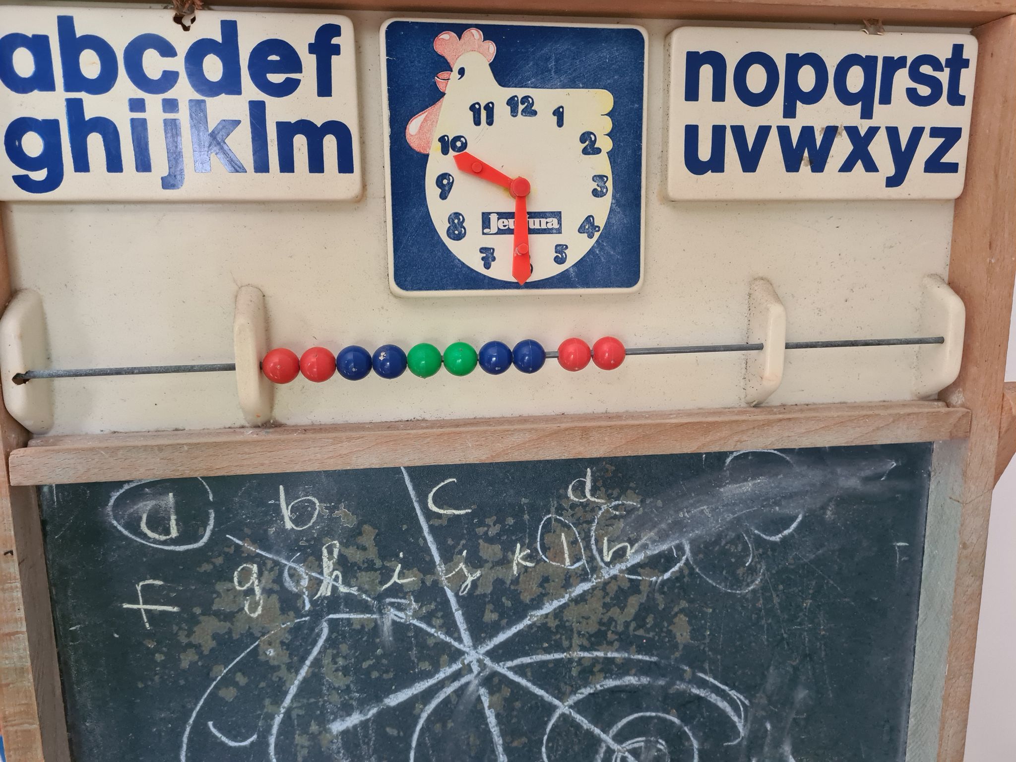 Old blackboard - wooden Table+ tablet with alphabet / hour / abacus Dimensions:108x45