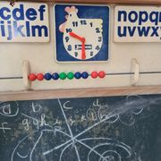 Old blackboard - wooden Table+ tablet with alphabet / hour / abacus Dimensions:108x45