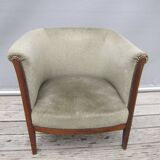 Khaki velvet barrel armchair