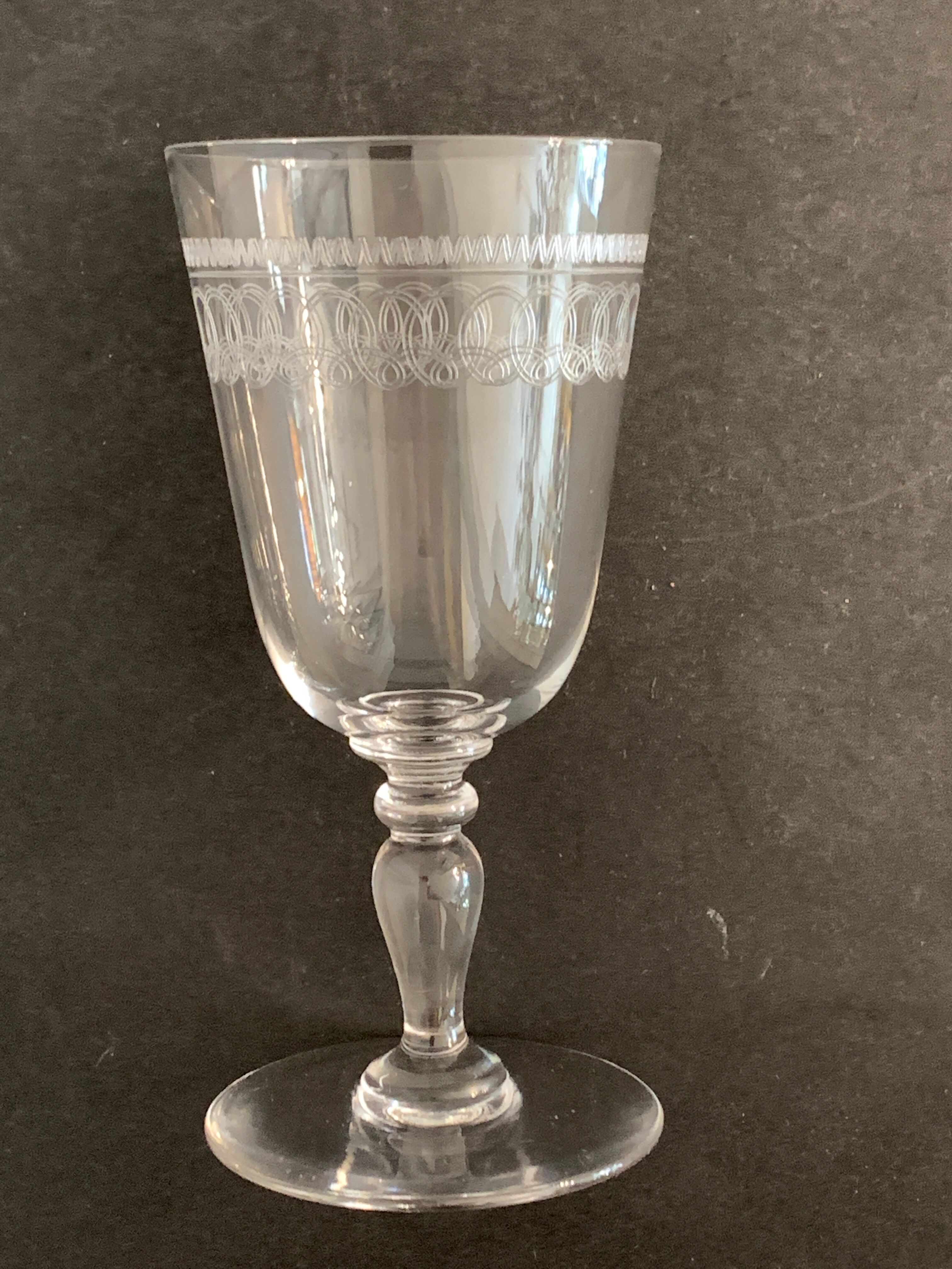 6 antique engraved crystal wine glasses