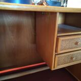 Desk with vintage rattan chair