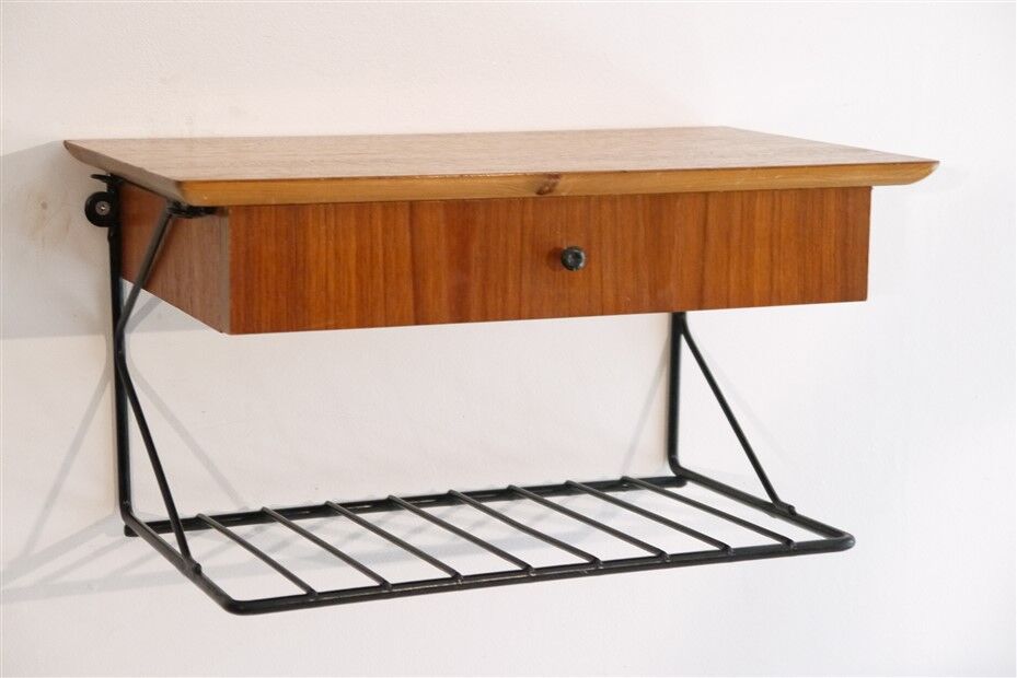 Pair of Scandinavian bedside tables to hang in teak 1960