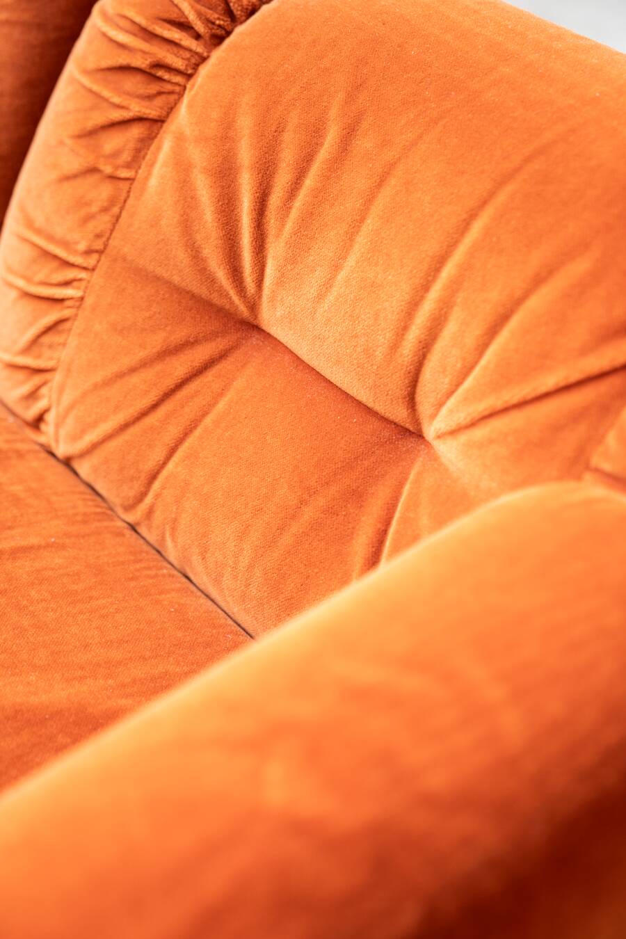 Orange chenille sofas, two and three seats, set of 2, 1970s