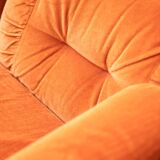 Orange chenille sofas, two and three seats, set of 2, 1970s