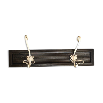 Coat rack wood 2 hooks patinated metal deco dp 1122428