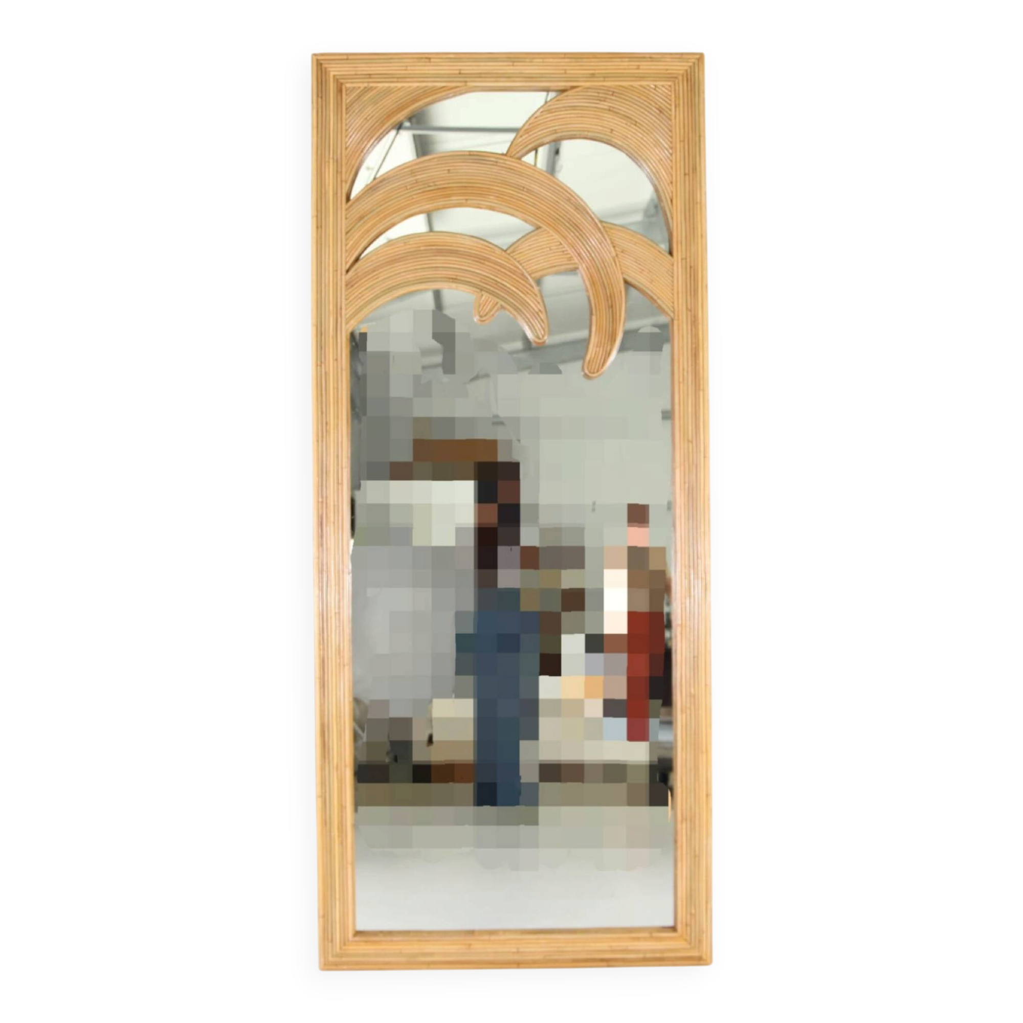 Grand miroir « palmes » en rotin
