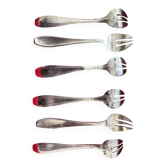 6 Oyster forks, Art Deco period 1930 - solid silver, initials YD