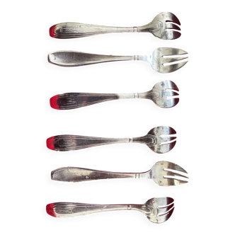 6 Oyster forks, Art Deco period 1930 - solid silver, initials YD