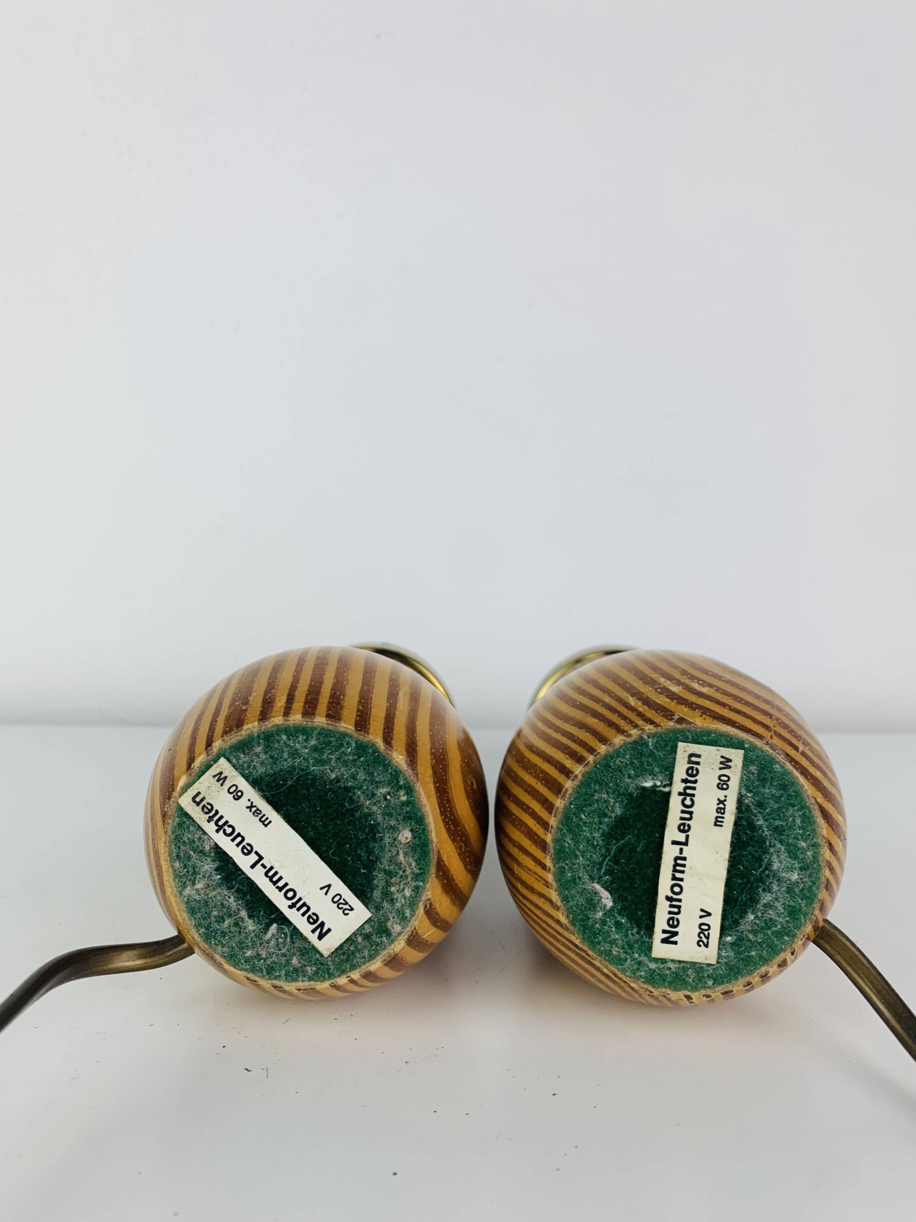 Pair of pine lamps, turned wood, vintage