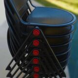 7 quality conference chairs in black metal, stackable and attachable
