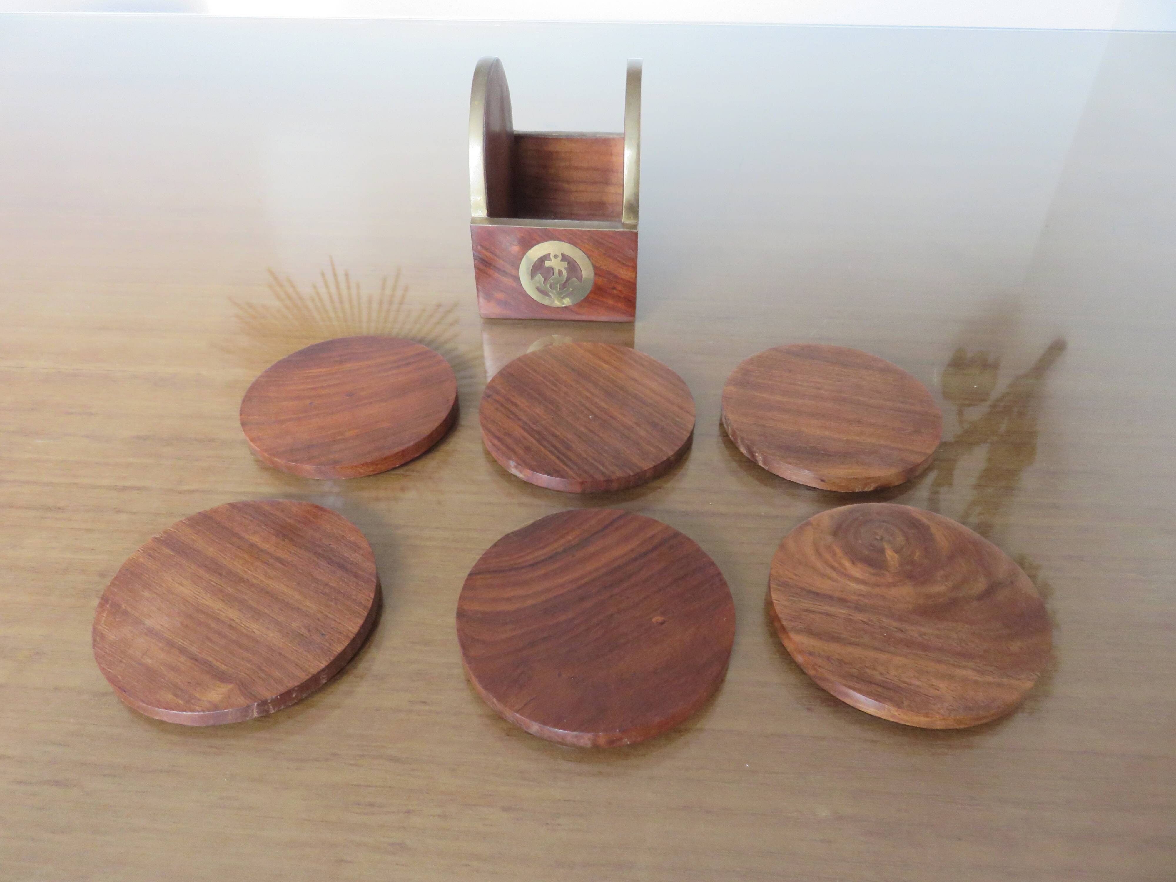 6 coasters in rosewood and brass 1970