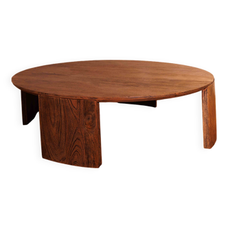 Table ronde en teck patine