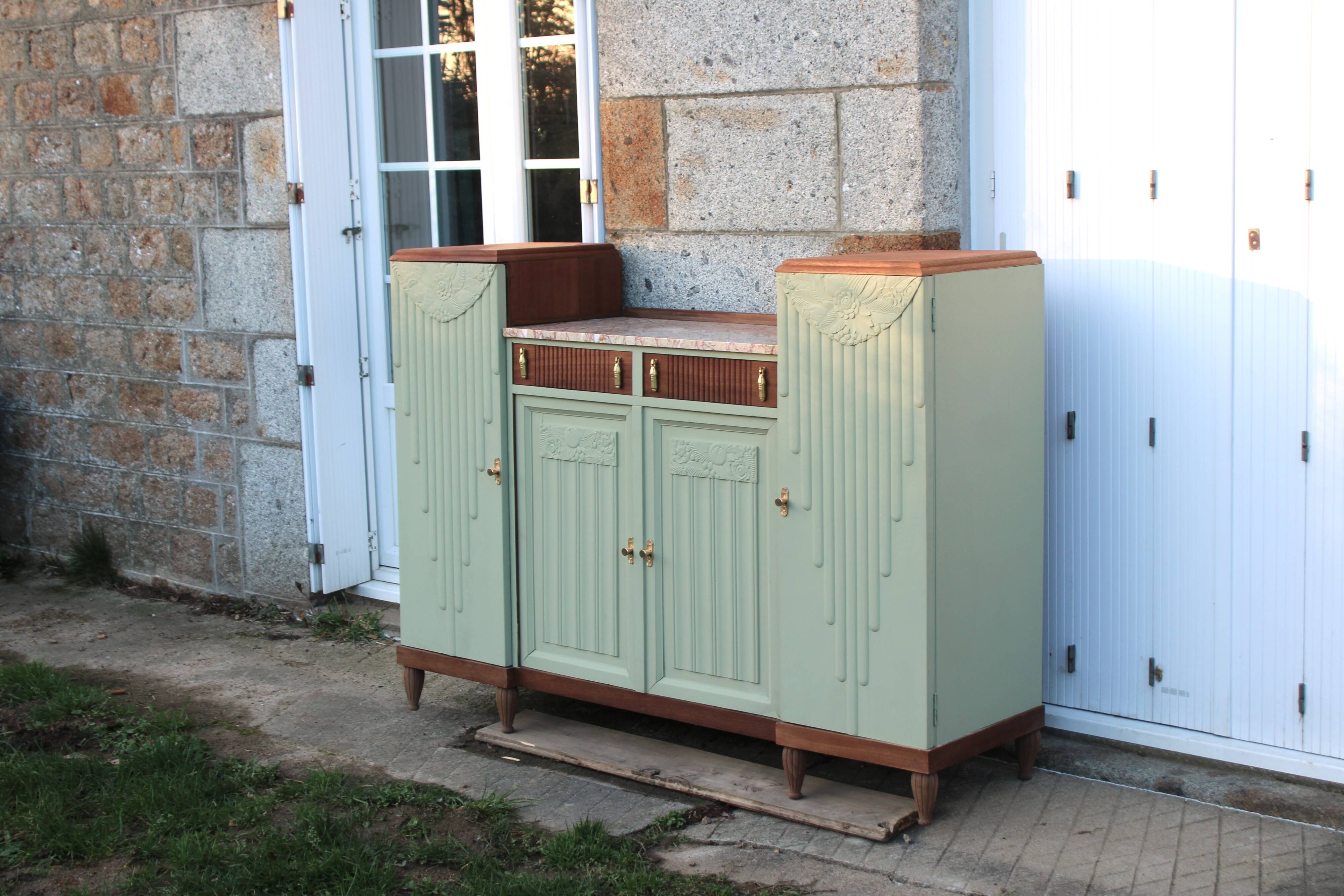 Renovated antique Art Deco sideboard – Lizard Green (Pure & Paint)
