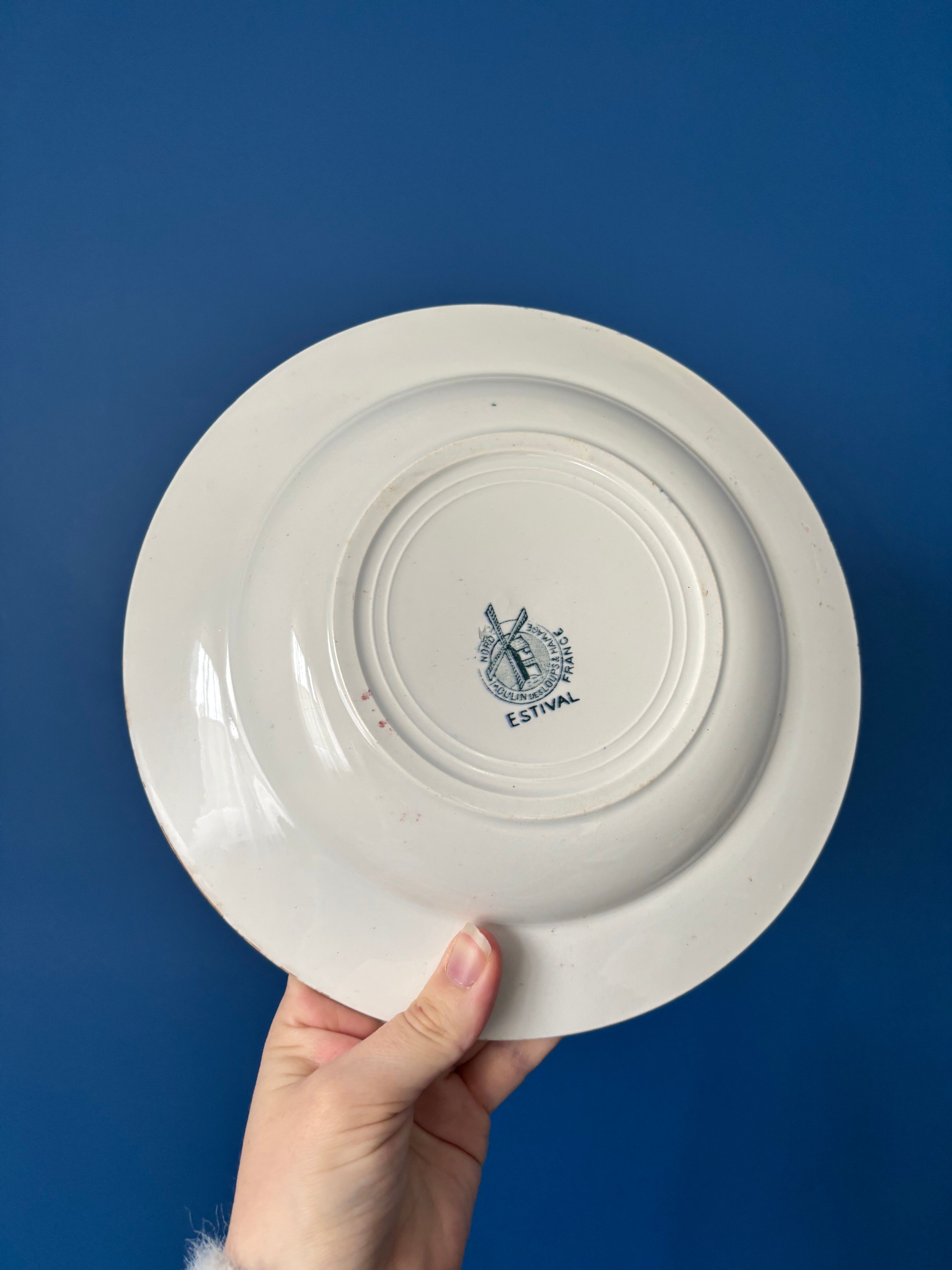 Set of 4 blue deep plates Terre de Fer Moulin des Loups summer