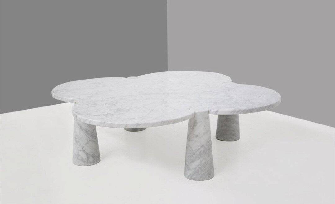 White Carrara Marble Eros Quadrifoglio Coffee Table by Angelo Mangiarotti for Skipper, 1990s