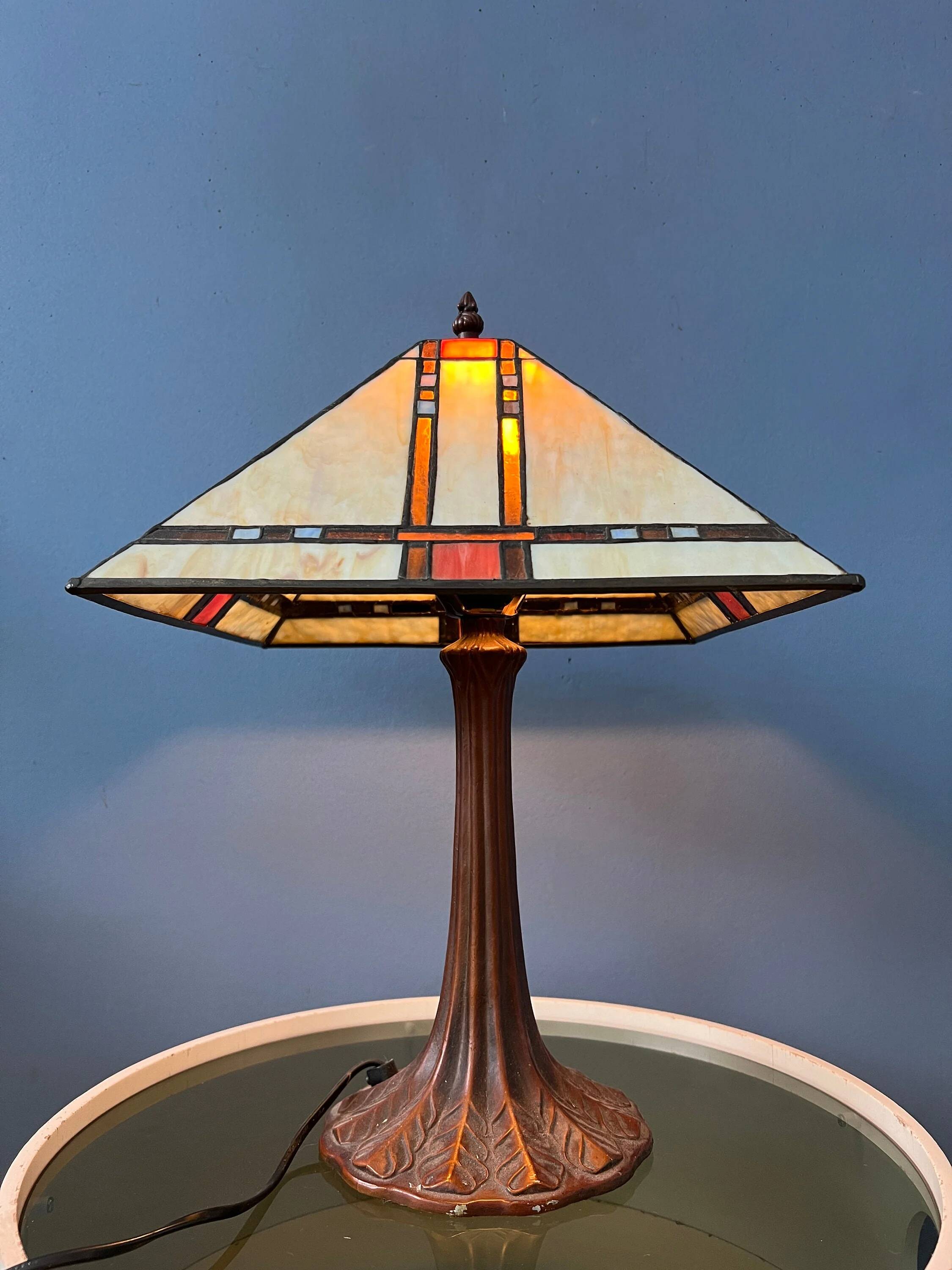 Lampe de table Tiffany colorée en vitrail, style Art déco