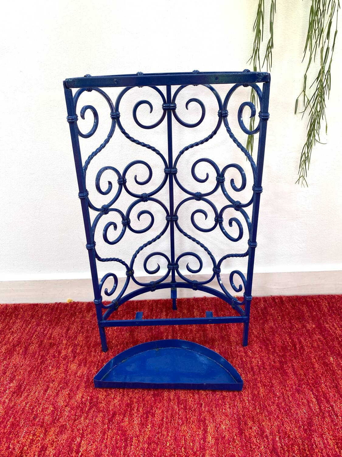 Blue wrought iron umbrella stand from the 70s