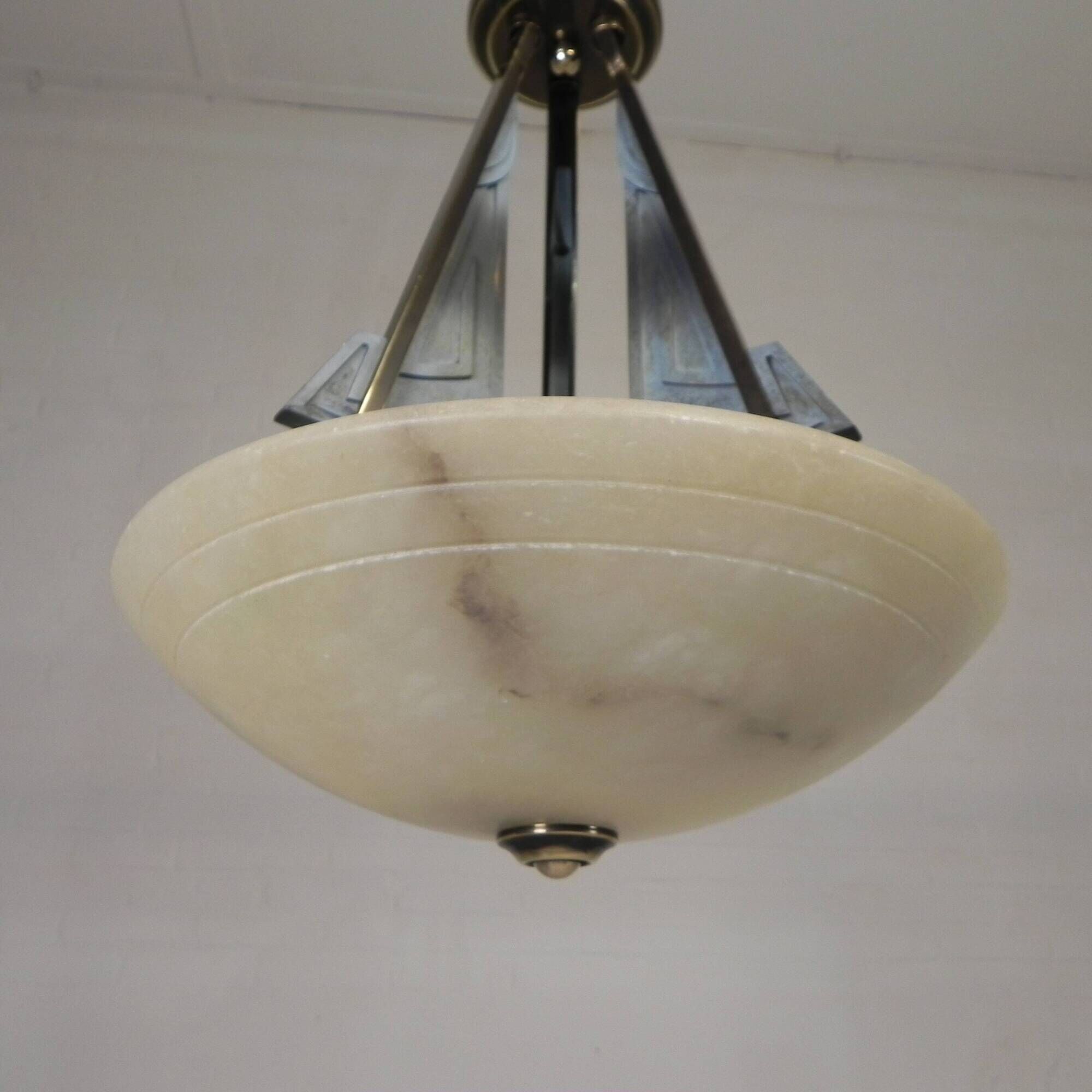 Art Deco style pendant light with alabaster shade, 1980s