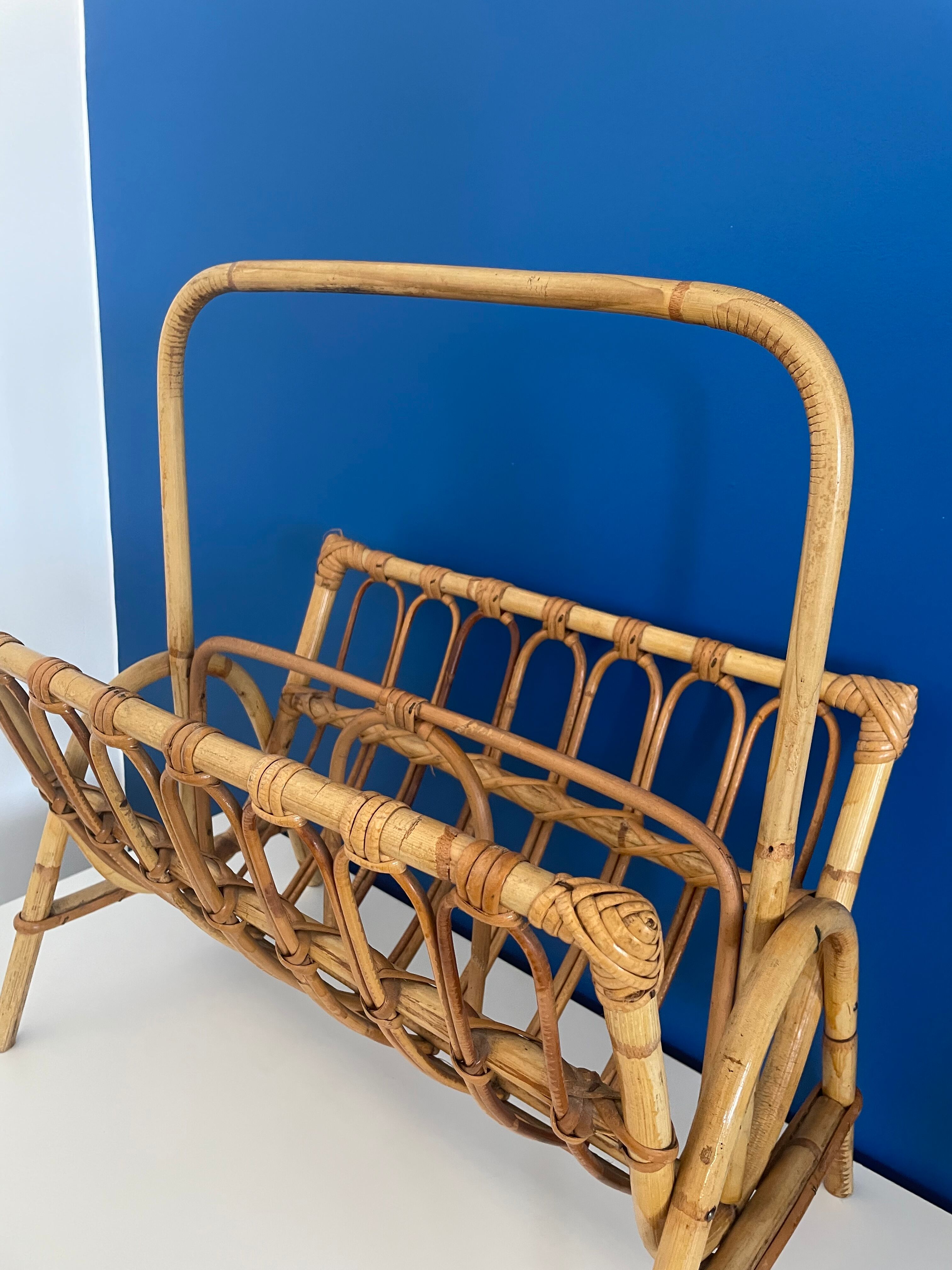 Vintage rattan magazine holder
