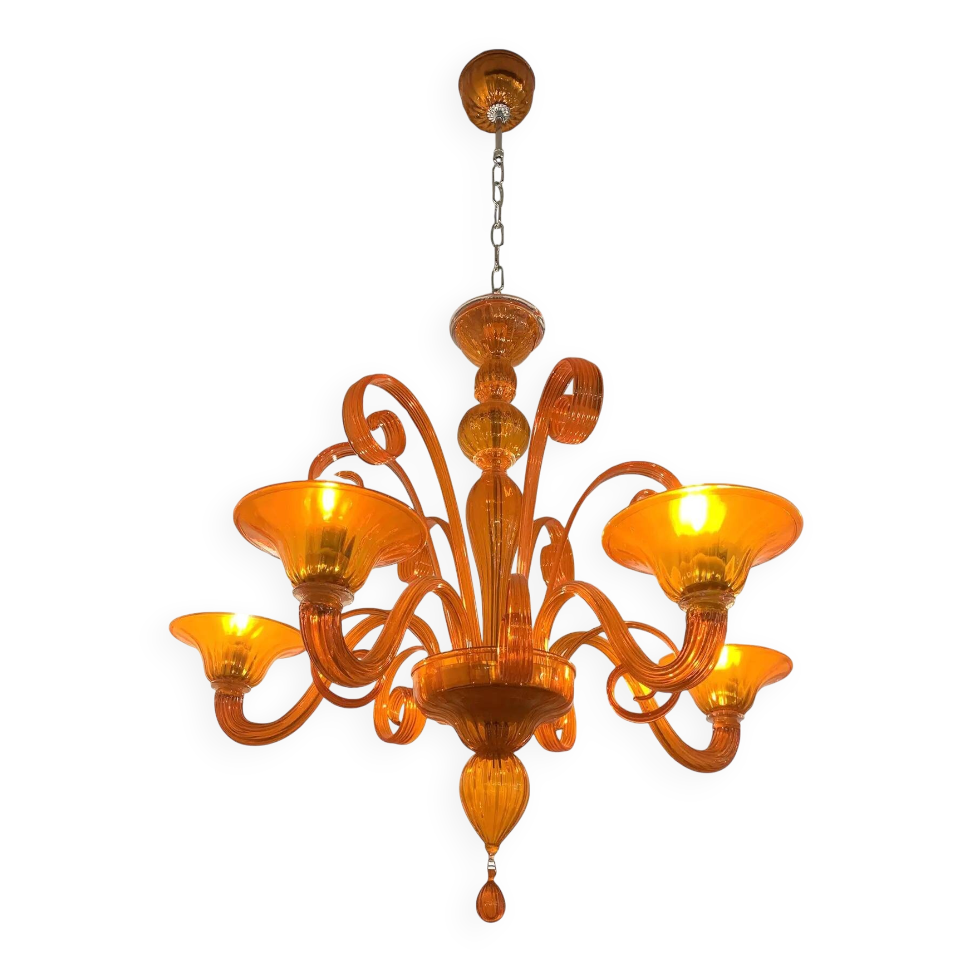 Contemporary Translucent Orange Murano Glass Chandelier