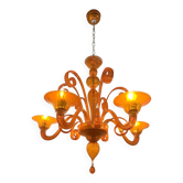 Chandelier en verre de Murano orange translucide contemporain