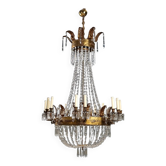 Lustre ancien en forme de ballon en métal doré et verre, XIXe siècle