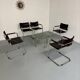 Lot of 5 tubular metal leather chairs, Bauhaus design, vintage 1970s.