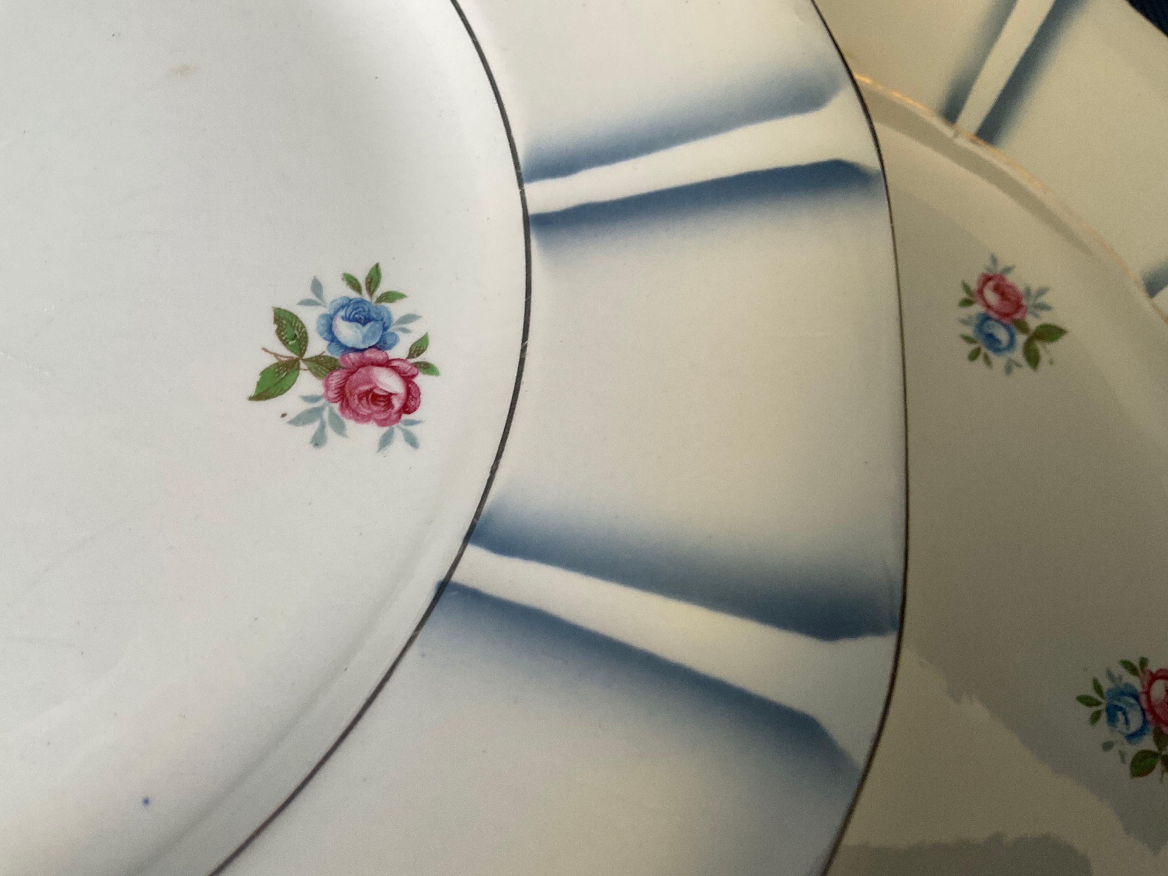 6 vintage octagonal flat plates in floral porcelain, 1960s