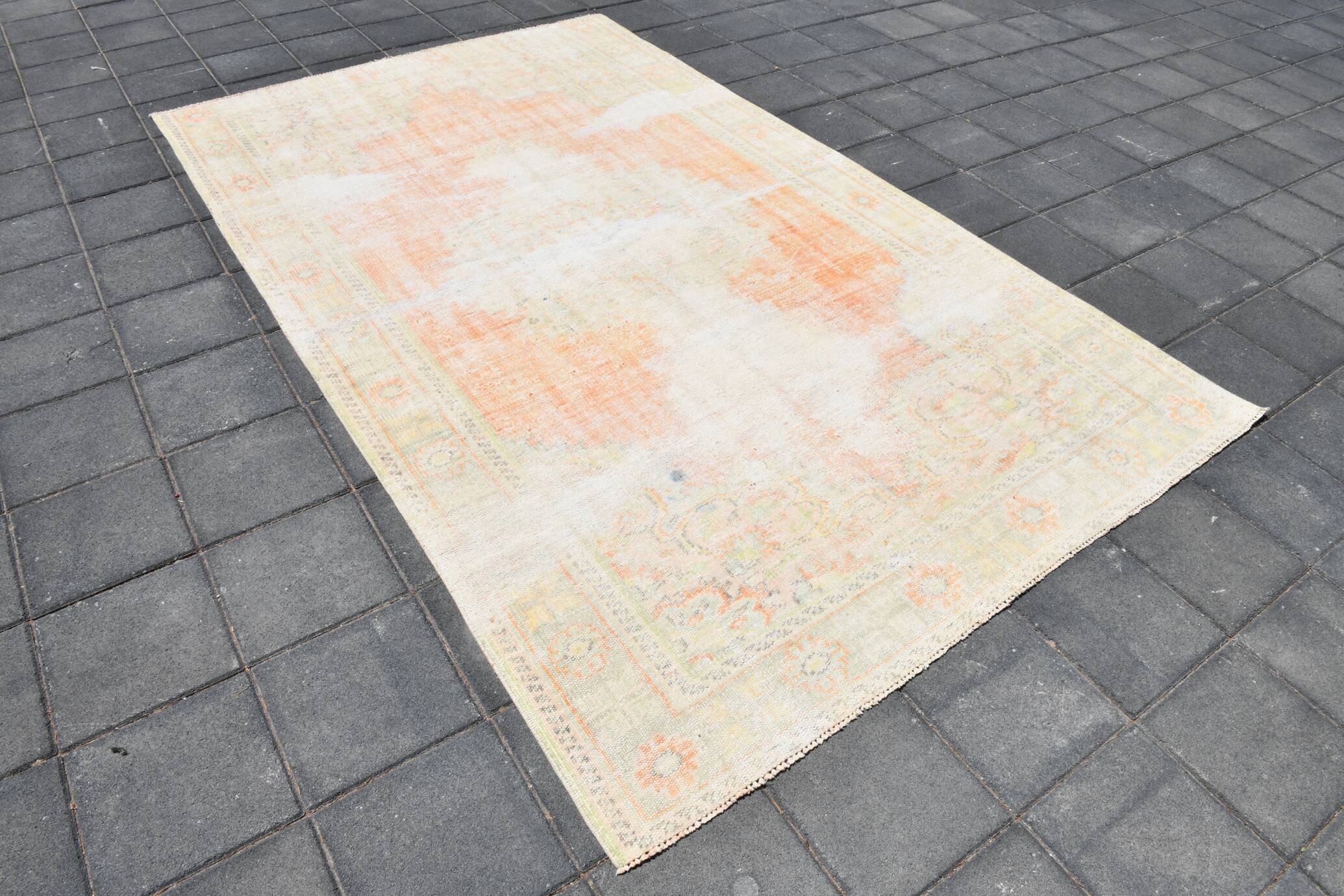 Tapis Oushak Vintage, Laine Turque Pêche & Ivoire, 179x294 Cm