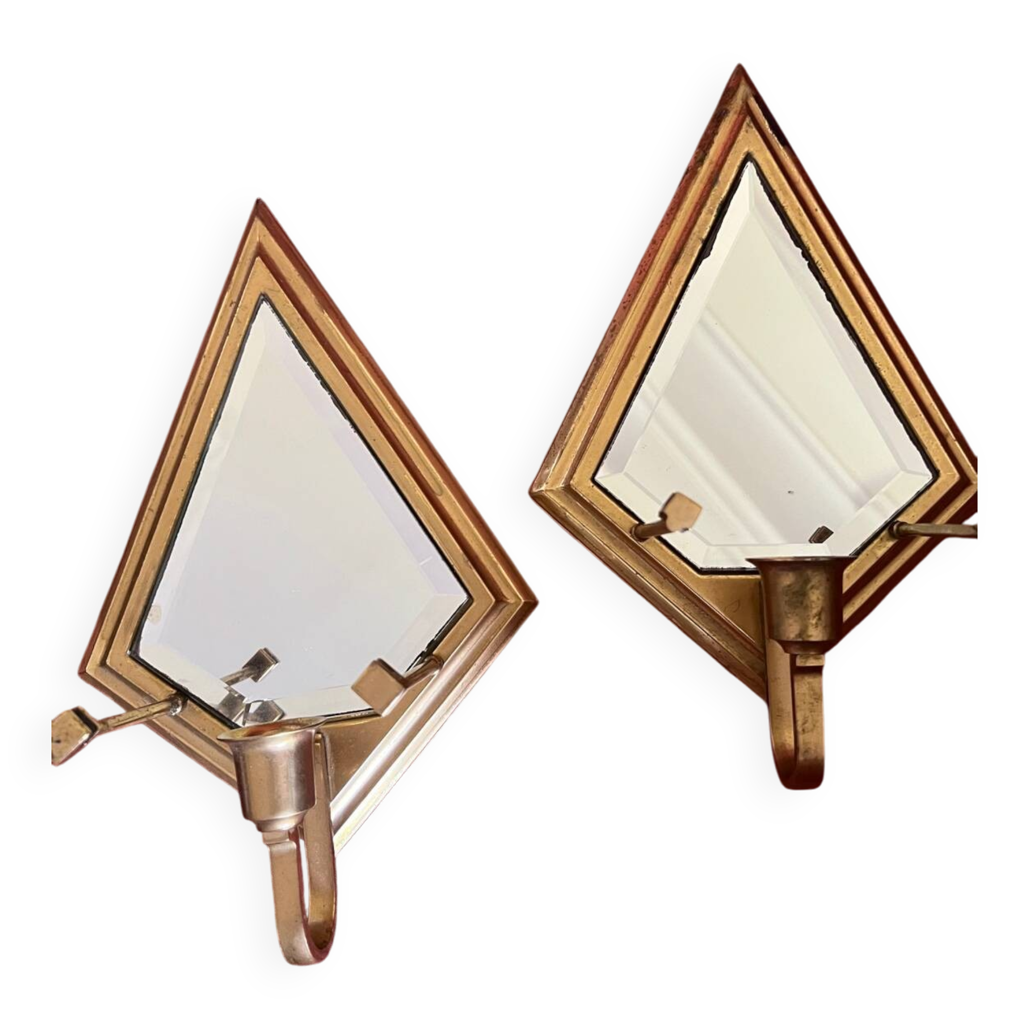 Set of 2 vintage wall lights with integrated candle holder and bis mirror