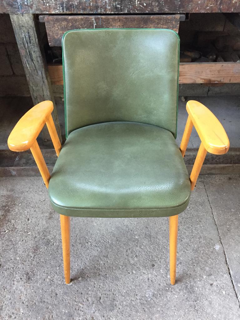 Chair in green skaï and wood 60s